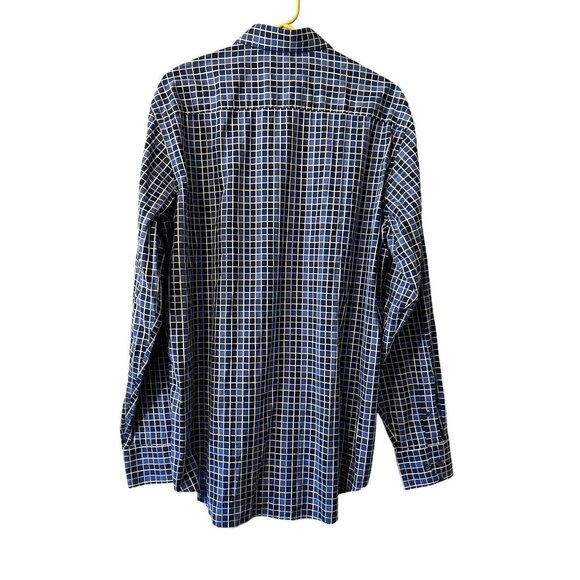 Bugatchi Uomo Shirt Men's Large Blue Checkered Flip Cuff Design Preppy‎ Formal - Picture 2 of 15